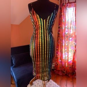 Rainbow sparkle vertical striped dress size Large